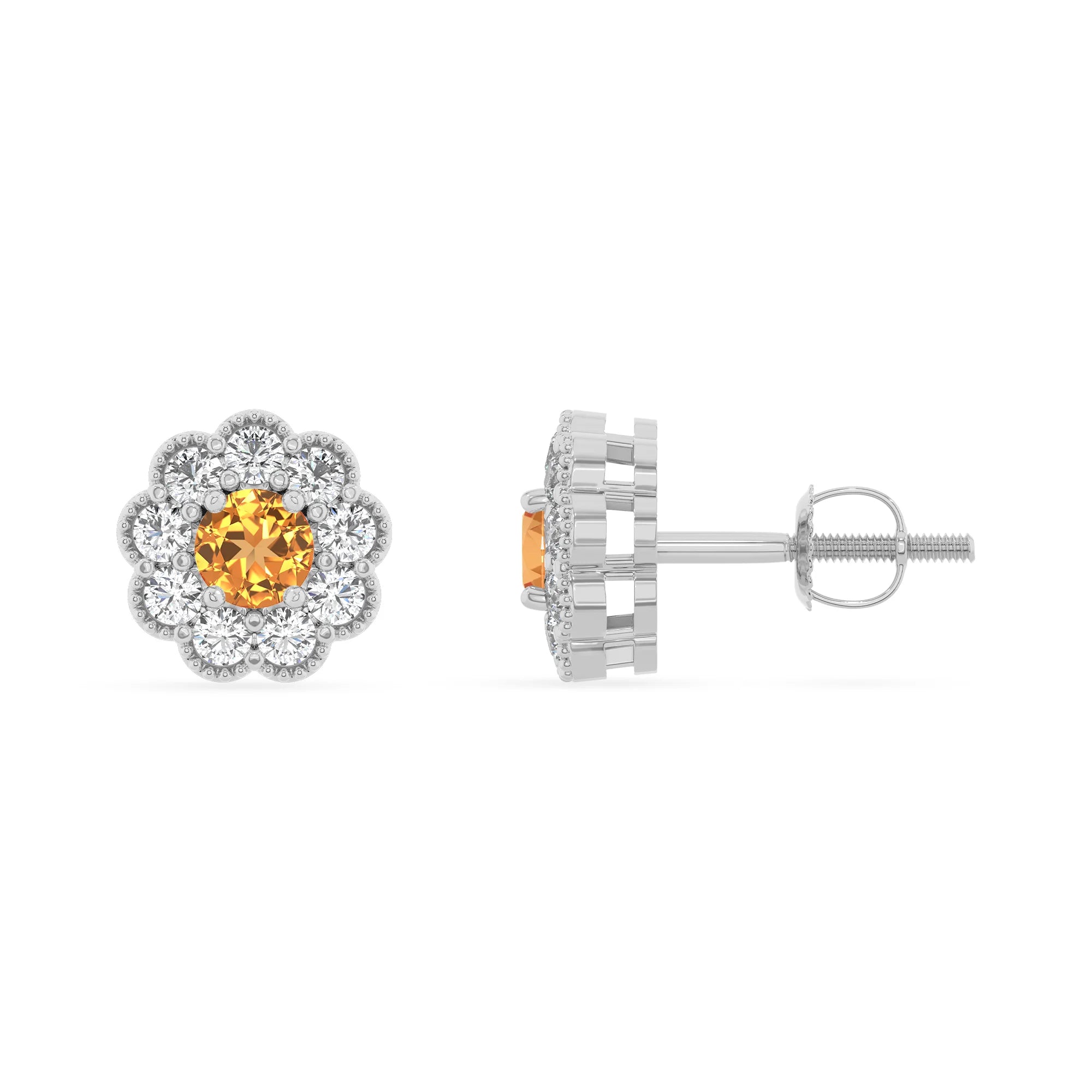 lab grown citrine round stud earrings in platinum 