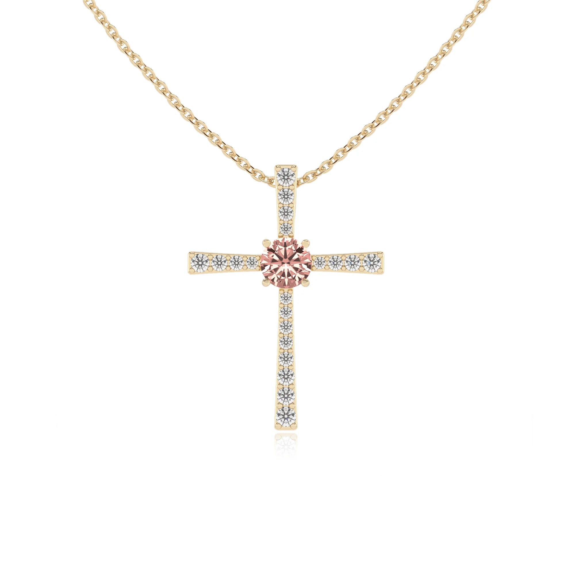 lab grown morganite round infinity necklaces in yellow gold 