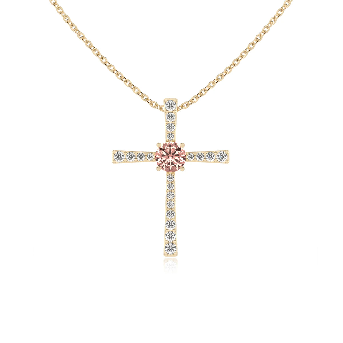 lab grown morganite round infinity necklaces in yellow gold 