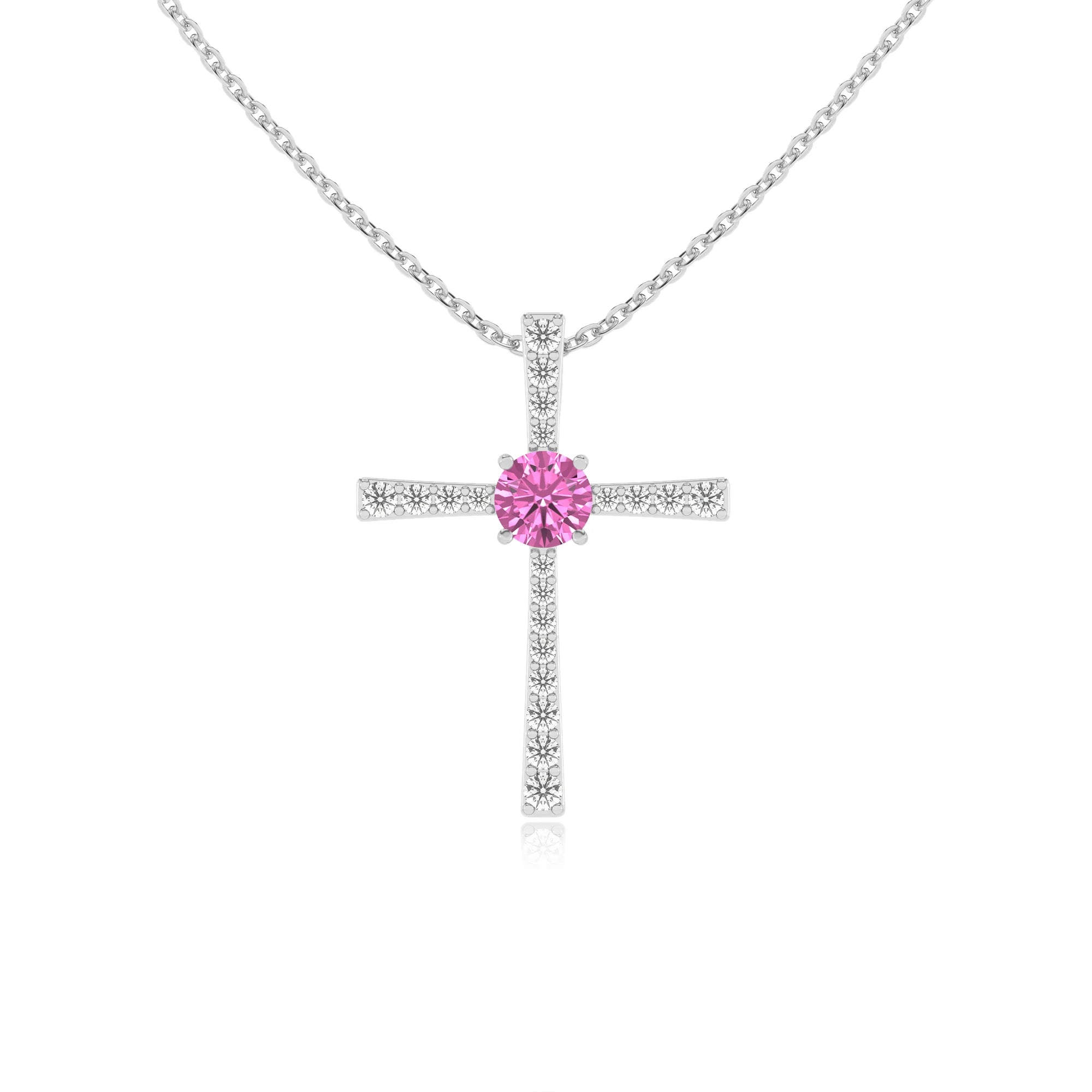 lab grown pink-sapphire round infinity necklaces in white gold 