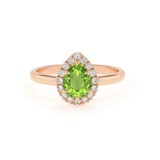 natural peridot pear solitaire rings in rose gold 