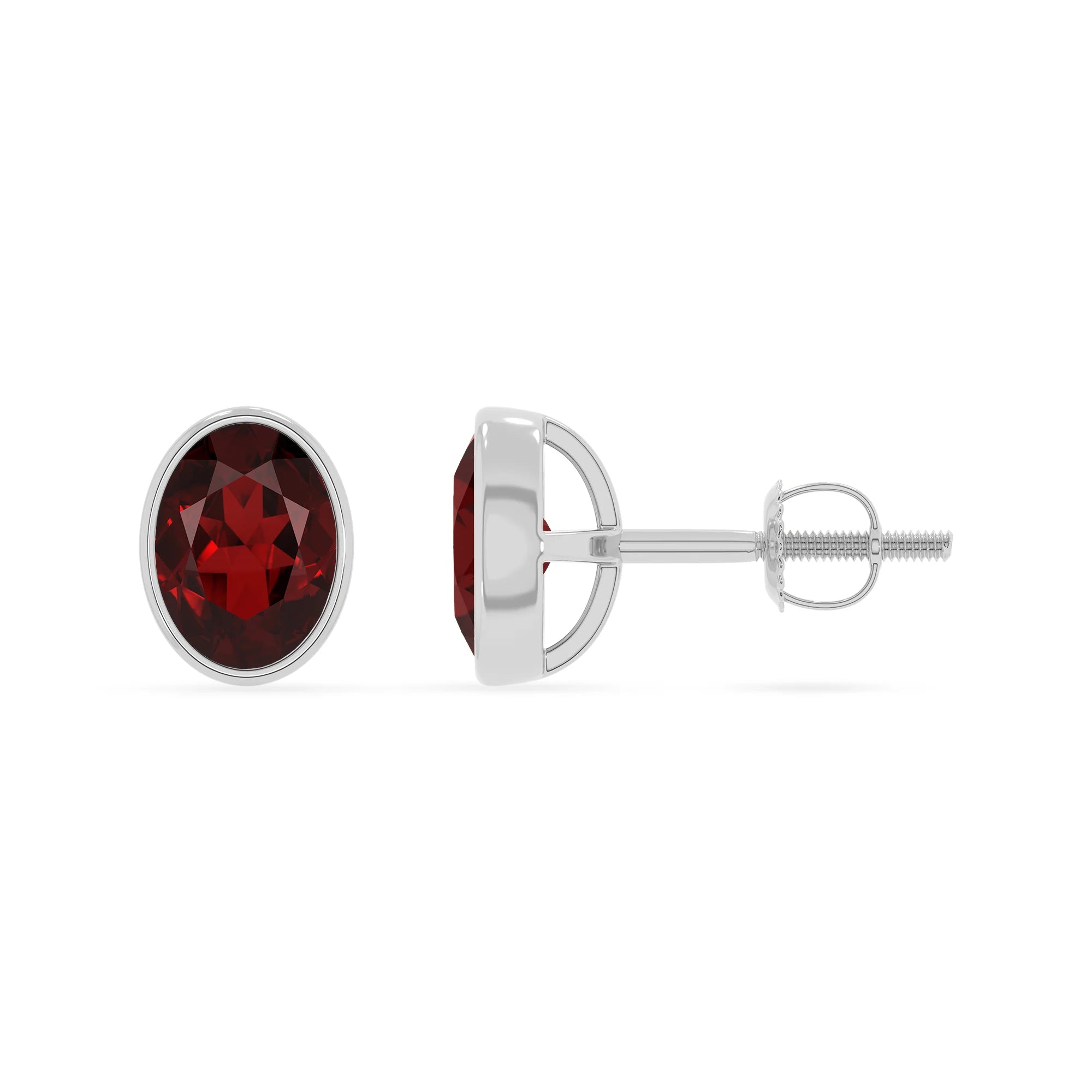 natural garnet oval stud earrings in white gold 