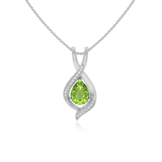 natural peridot pear solitaire necklaces in white gold 