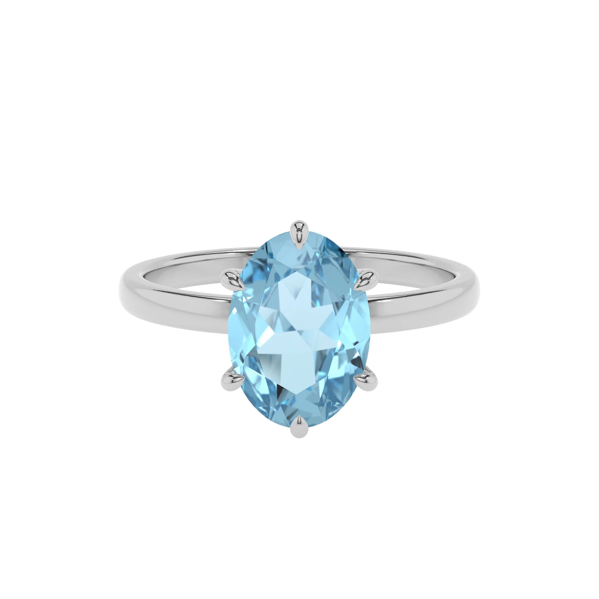 lab grown aquamarine oval solitaire rings in white gold 