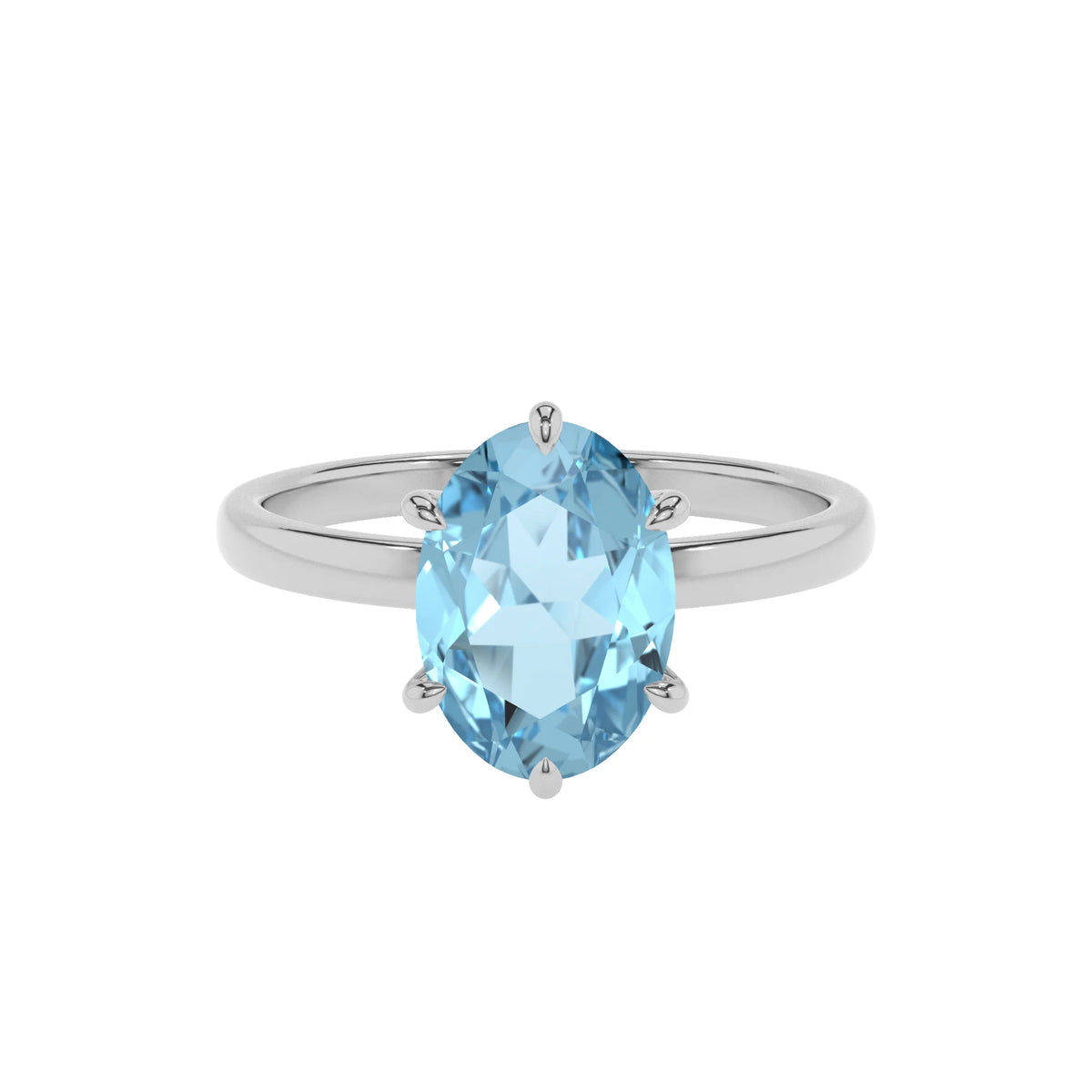 lab grown aquamarine oval solitaire rings in white gold 