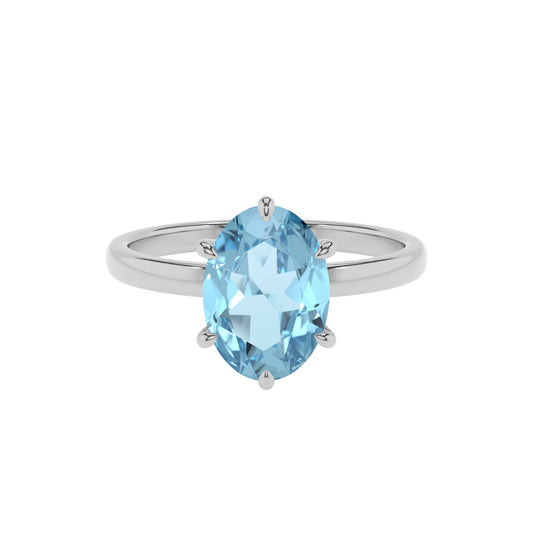 lab grown aquamarine oval solitaire rings in white gold 