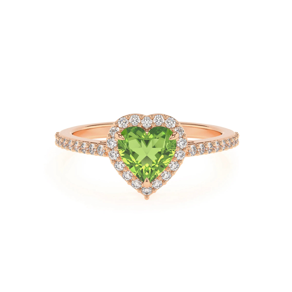 natural peridot heart solitaire rings in rose gold 