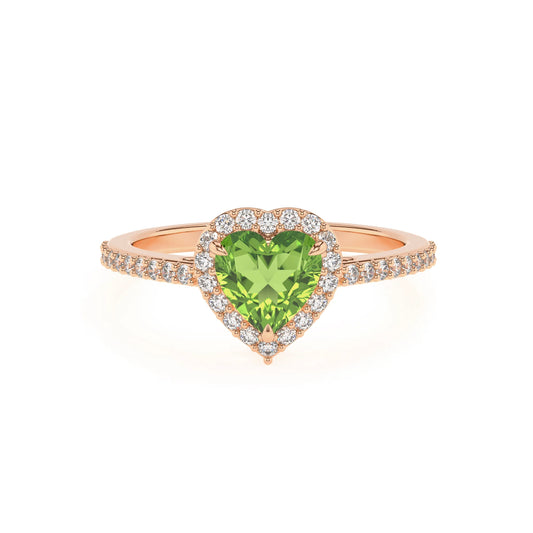 natural peridot heart solitaire rings in rose gold 