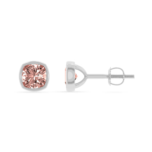 lab grown morganite cushion stud earrings in sterling silver 
