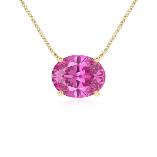 lab grown pink-sapphire oval solitaire necklaces in yellow gold 