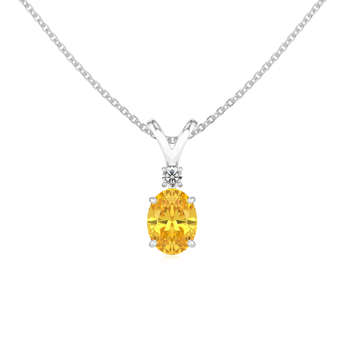 lab grown yellow-sapphire oval solitaire v-bale necklaces in platinum 
