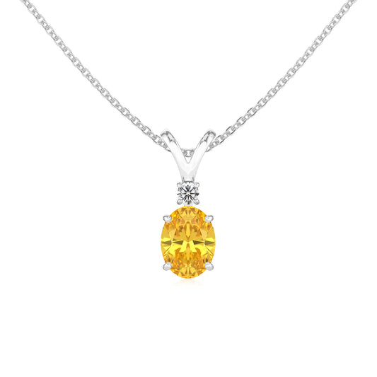 lab grown yellow-sapphire oval solitaire v-bale necklaces in platinum 