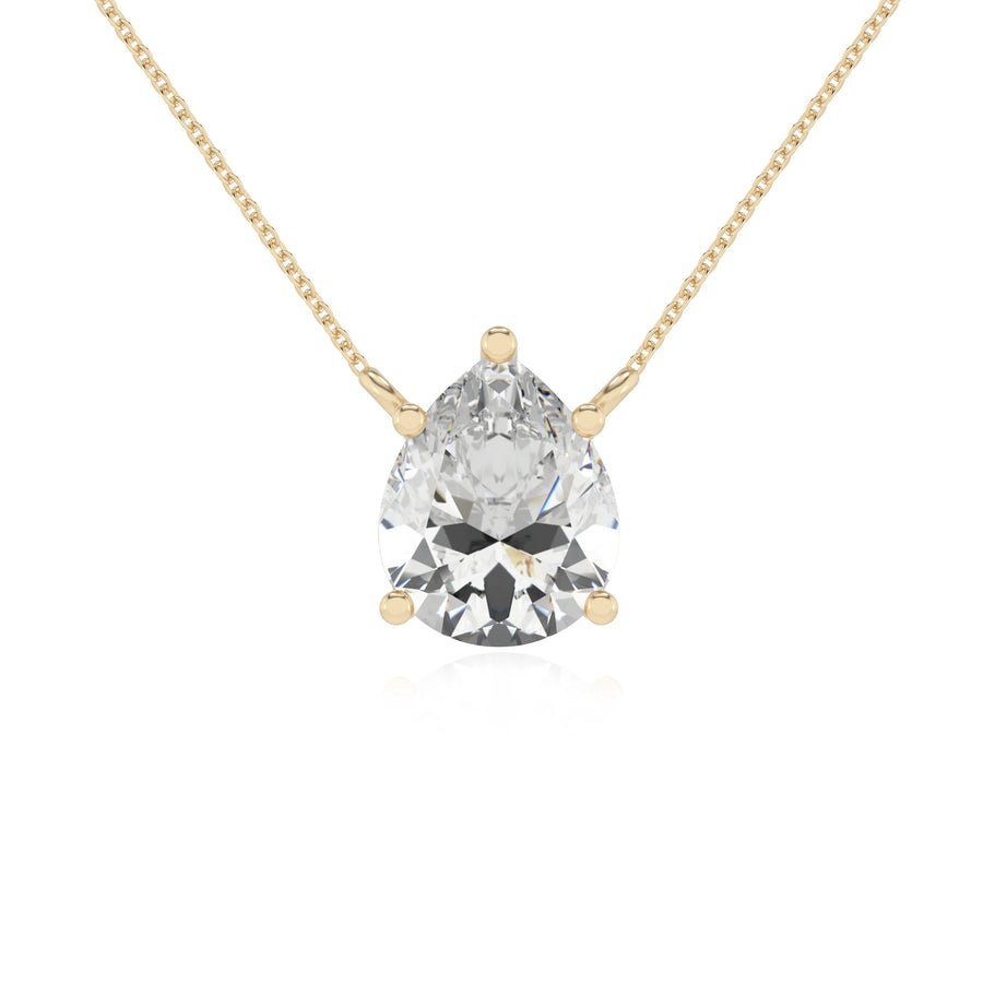 lab grown moissanite pear solitaire necklaces in yellow gold 