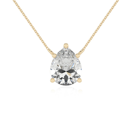lab grown moissanite pear solitaire necklaces in yellow gold 