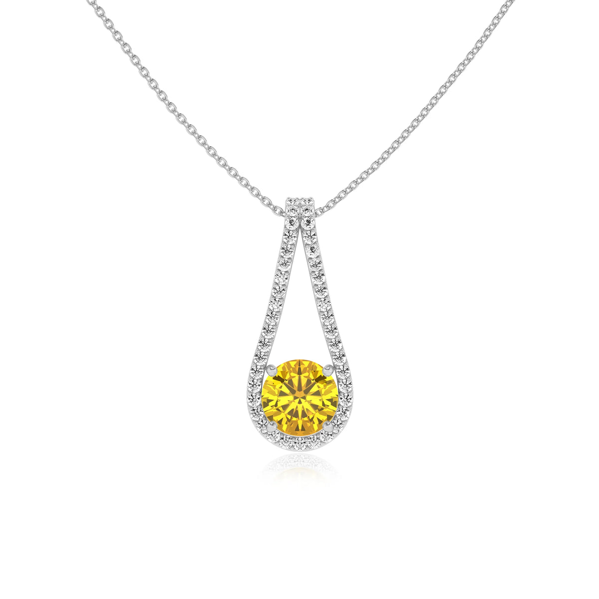 lab grown yellow-sapphire round solitaire v-bale necklaces in platinum 