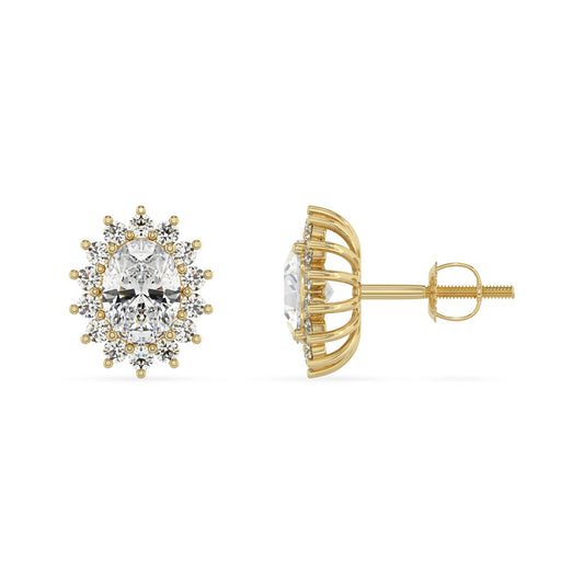 lab grown moissanite oval stud earrings in yellow gold 
