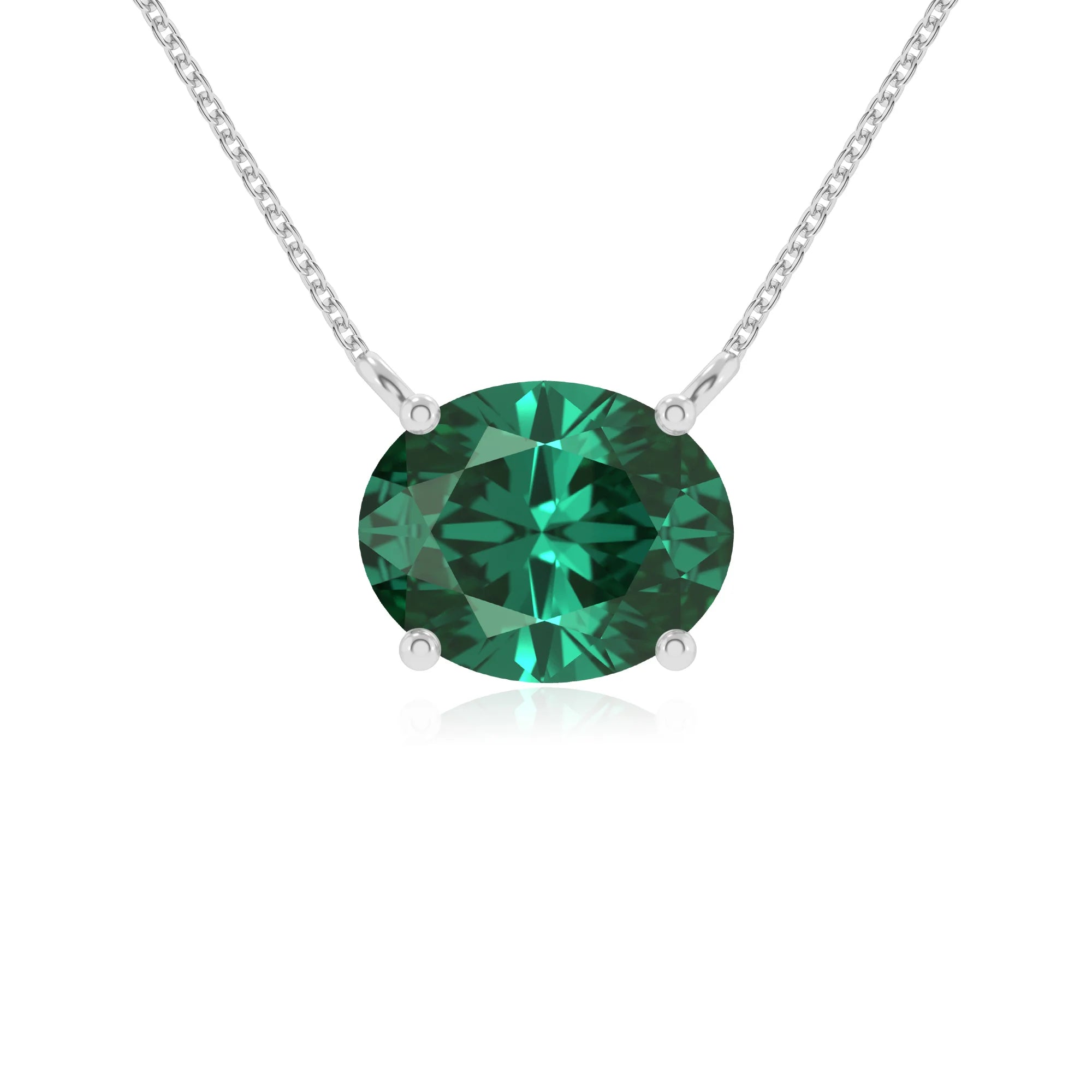 lab grown emerald oval solitaire necklaces in sterling silver 