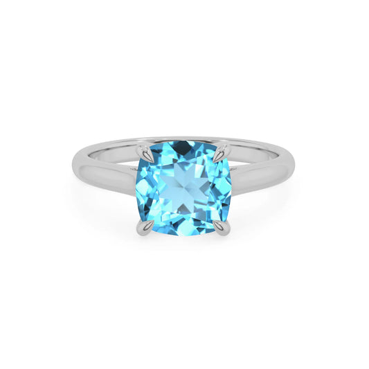 natural swiss-blue-topaz cushion solitaire rings in platinum 