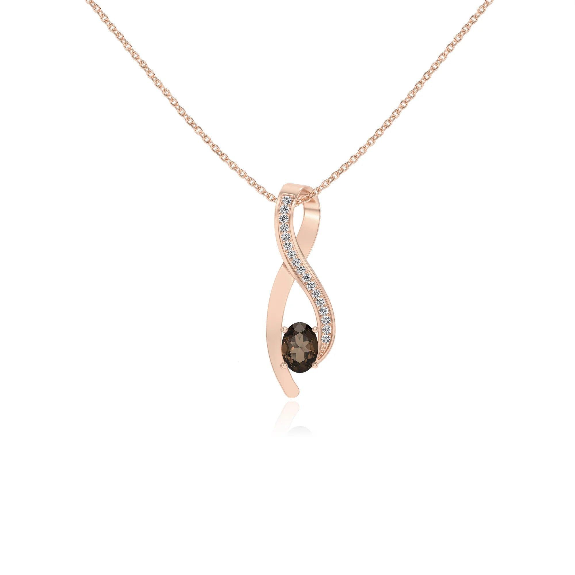 natural smoky-quartz oval solitaire necklaces in rose gold 