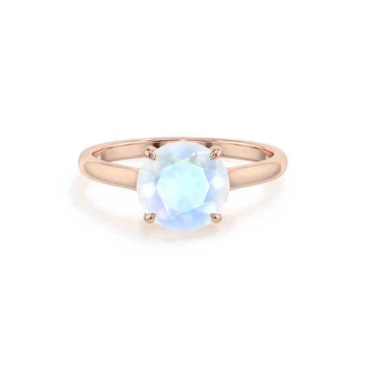natural rainbow-moonstone round solitaire rings in rose gold 