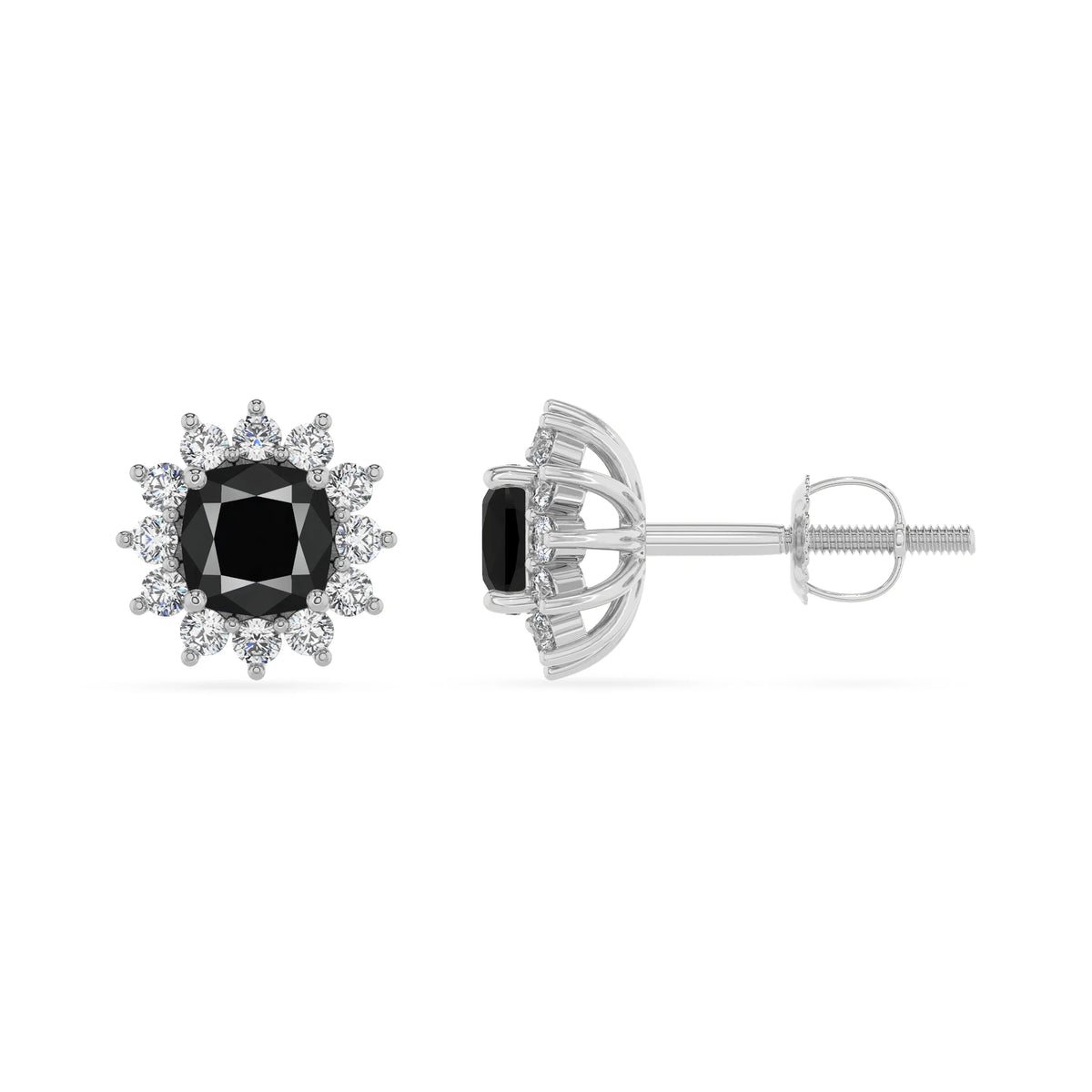 natural black onyx cushion stud earrings in sterling silver 