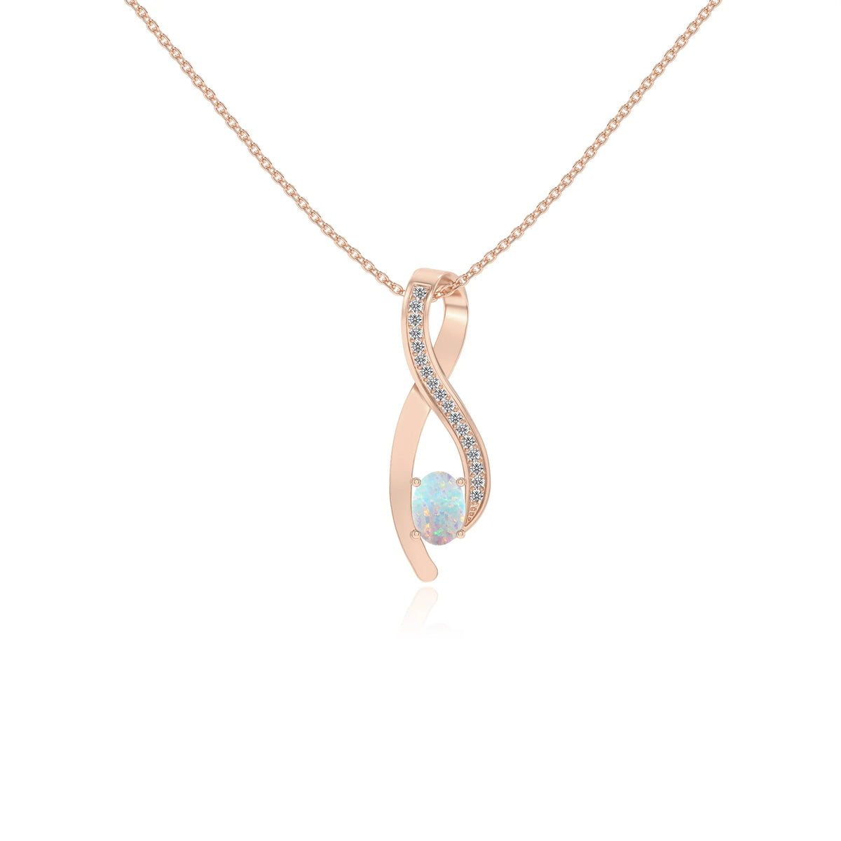 lab grown opal oval solitaire necklaces in rose gold 