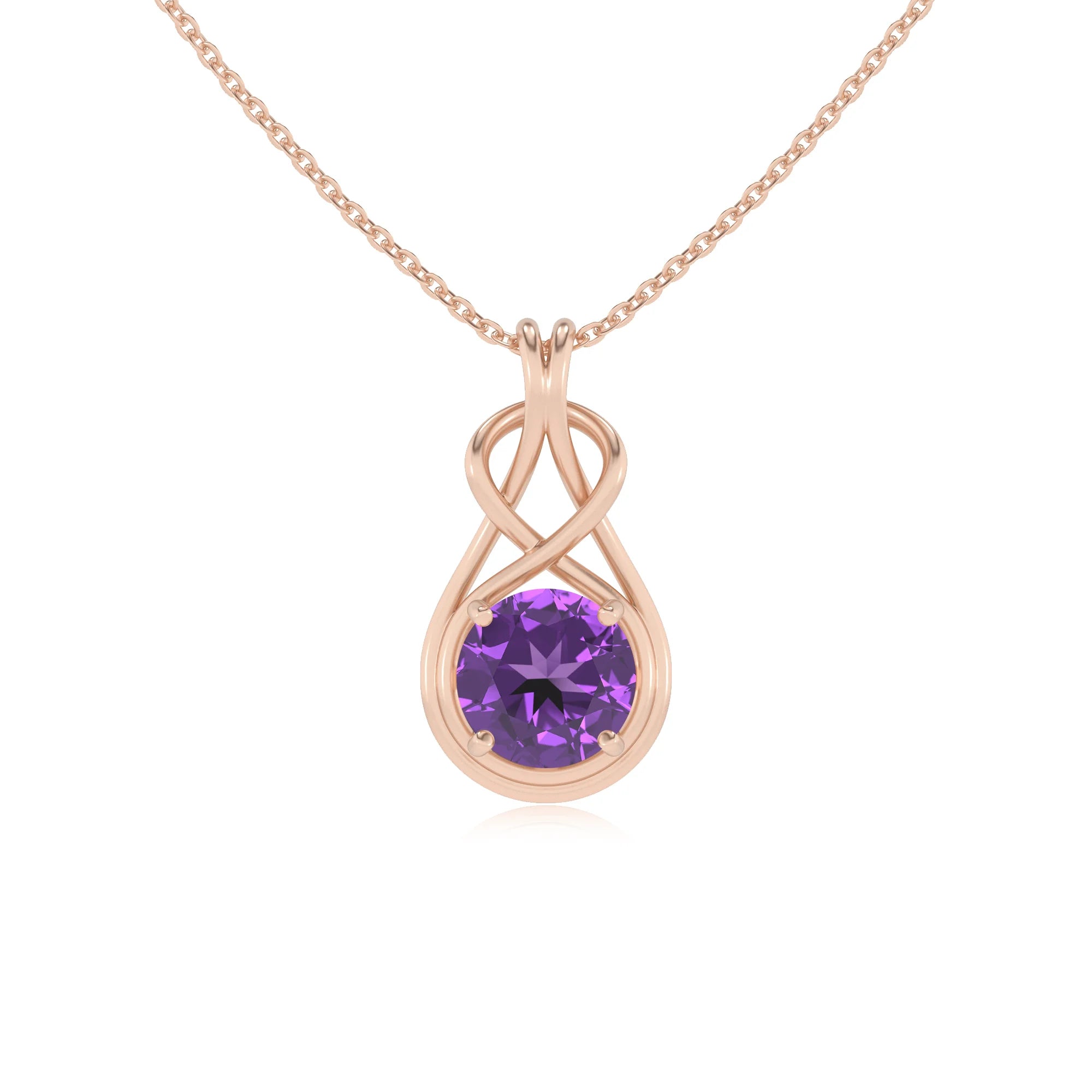lab grown amethyst round solitaire necklaces in rose gold 