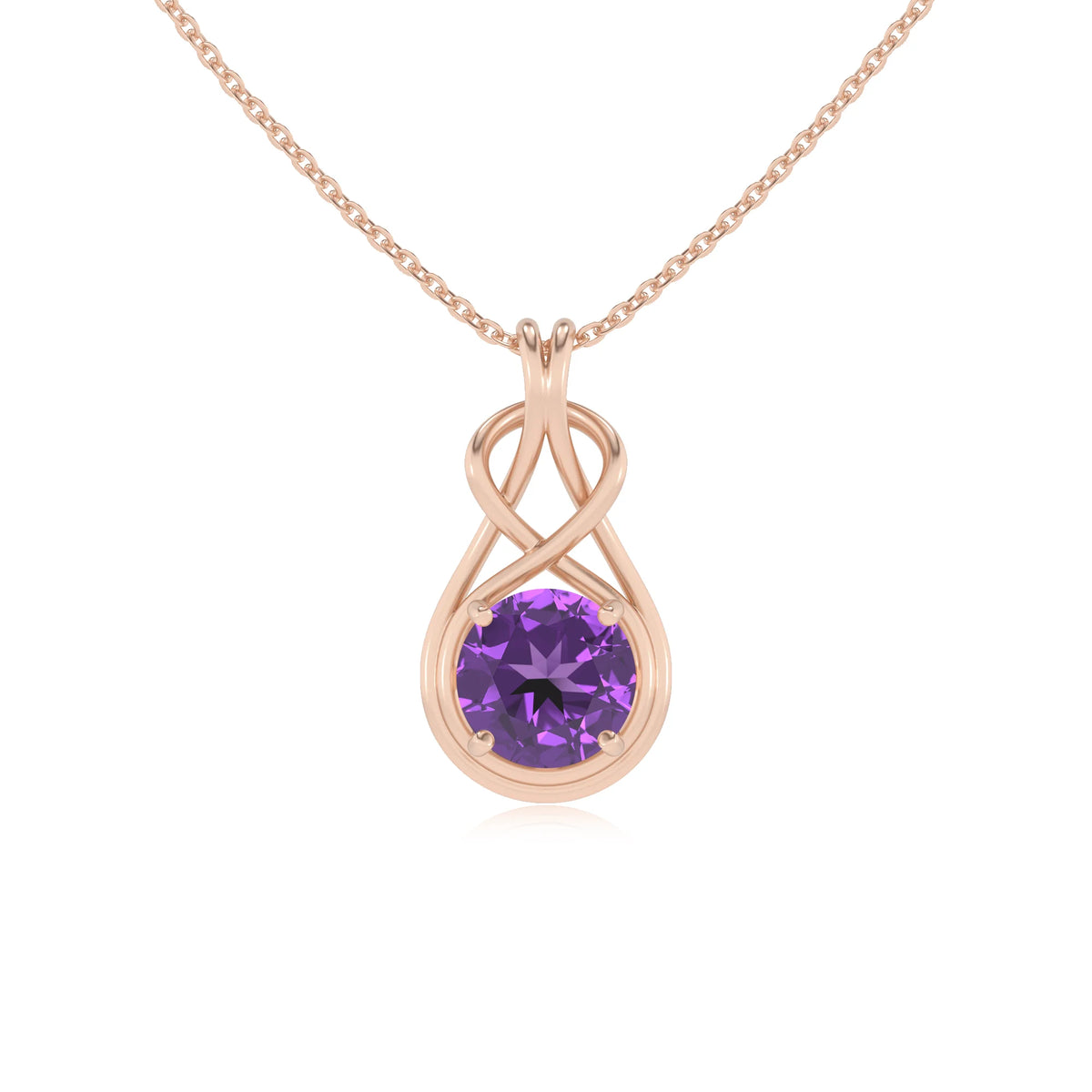 lab grown amethyst round solitaire necklaces in rose gold 