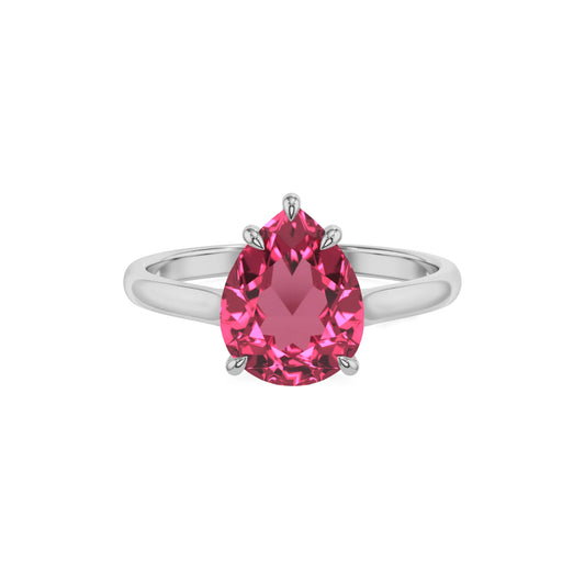 lab grown pink-tourmaline pear solitaire rings in sterling silver 