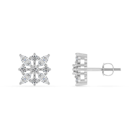 lab grown moissanite marquise stud earrings in white gold 