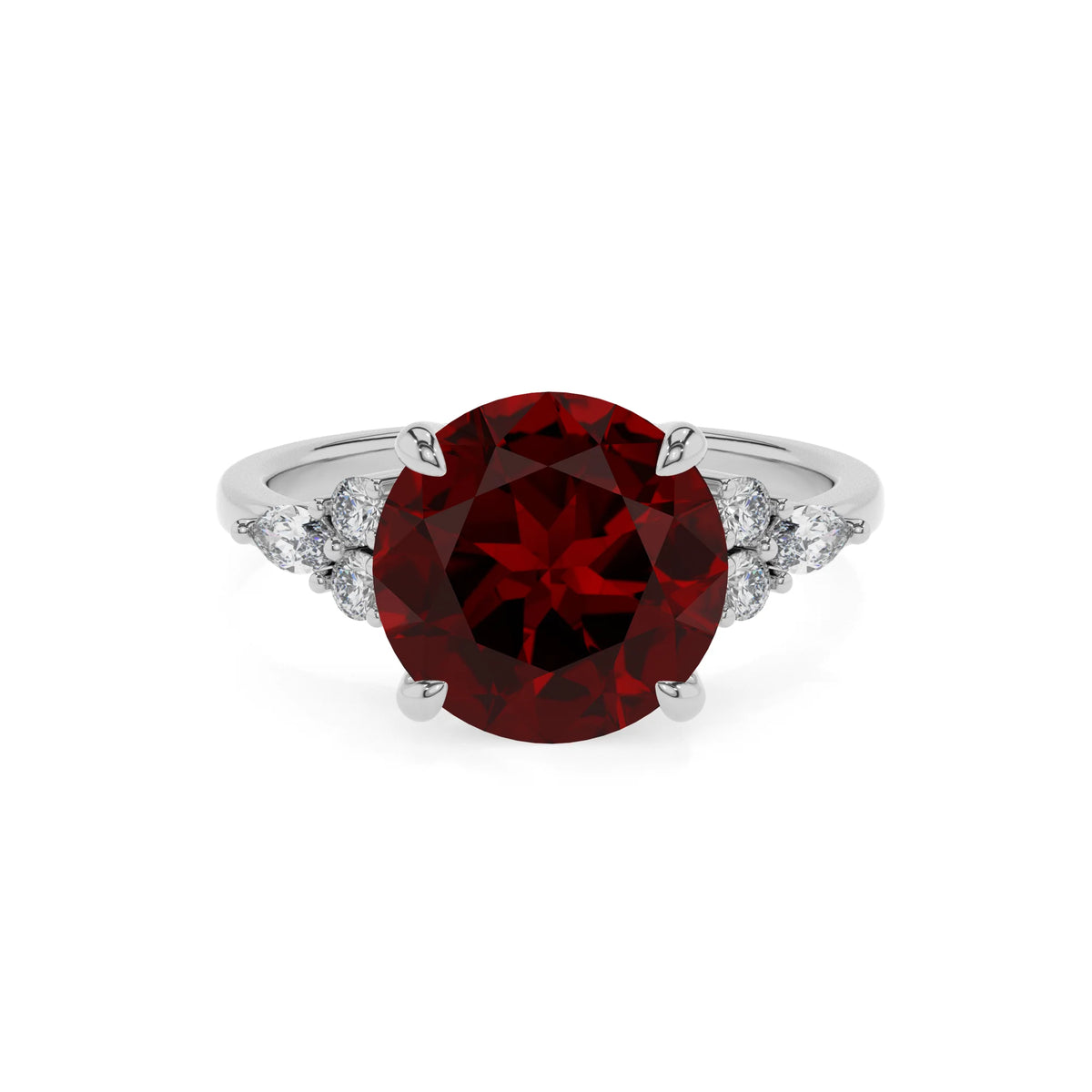 natural garnet round solitaire rings in sterling silver 