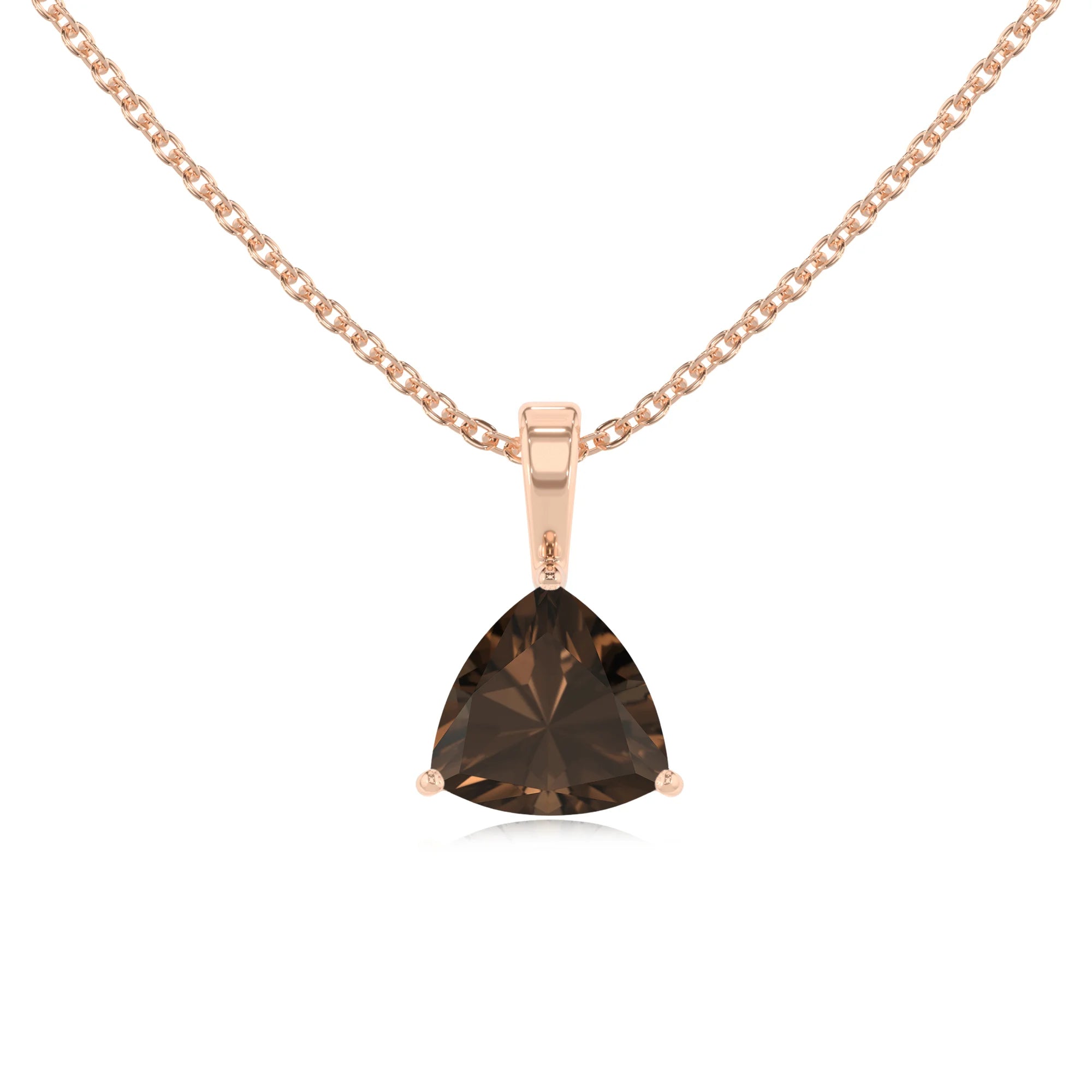 natural smoky-quartz trillion solitaire necklaces in rose gold 
