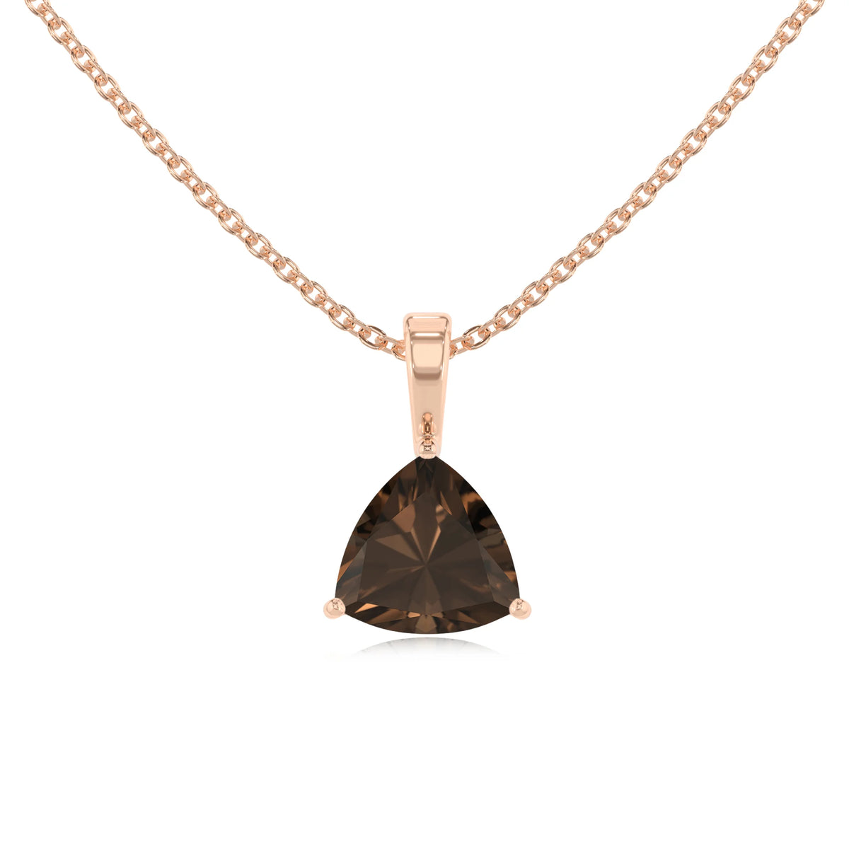 natural smoky-quartz trillion solitaire necklaces in rose gold 
