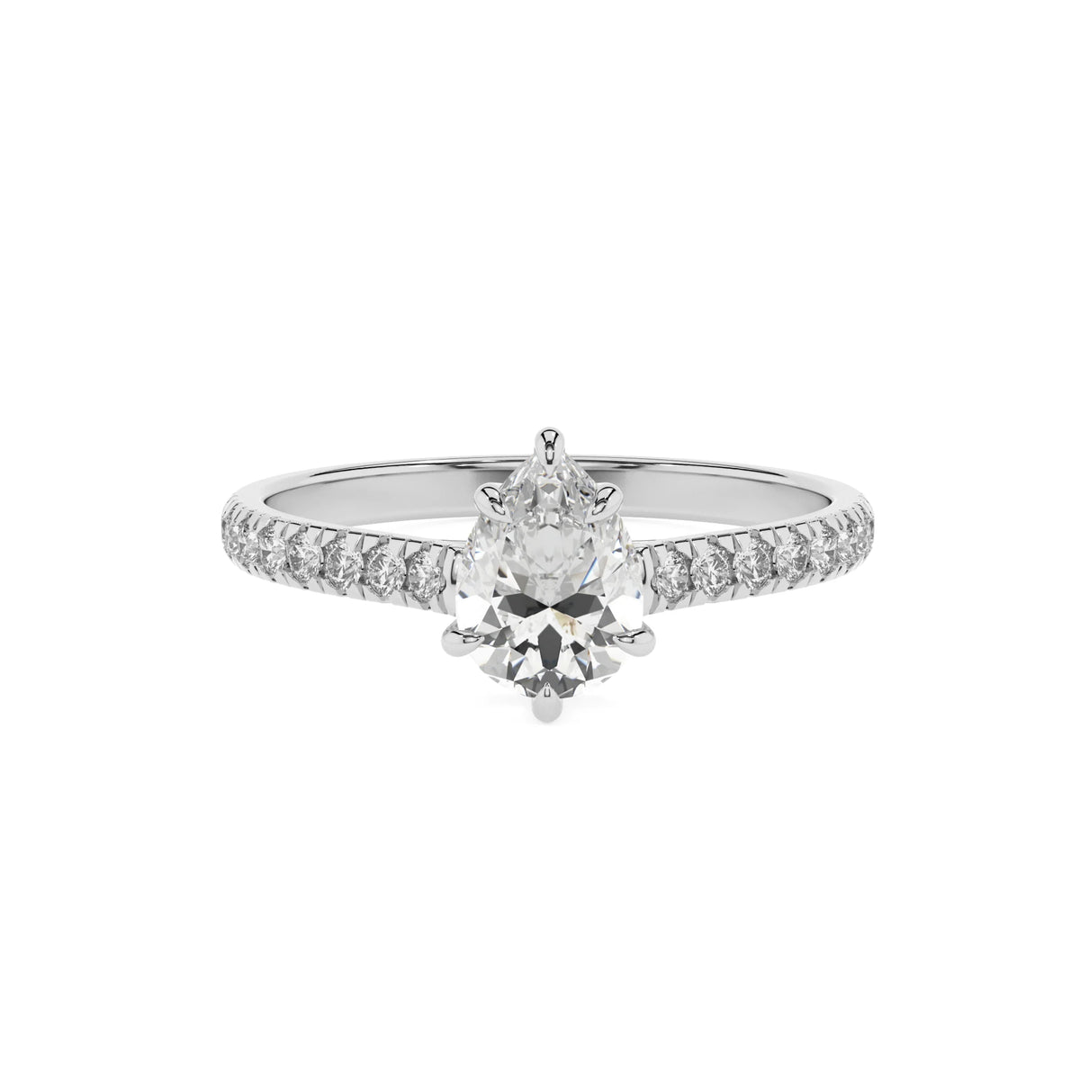 lab grown moissanite pear half eternity solitaire engagement rings in white gold 
