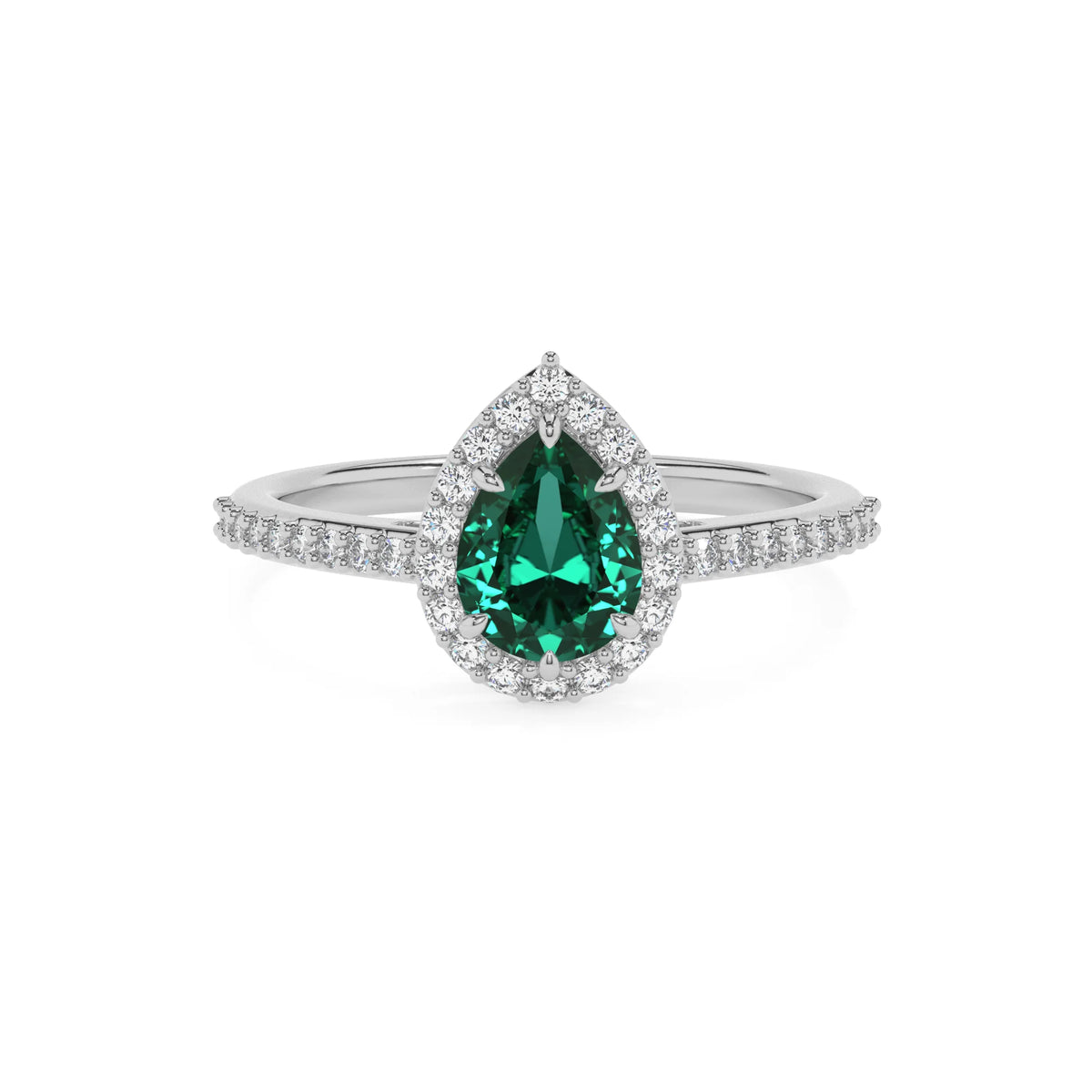 lab grown emerald pear solitaire rings in platinum 