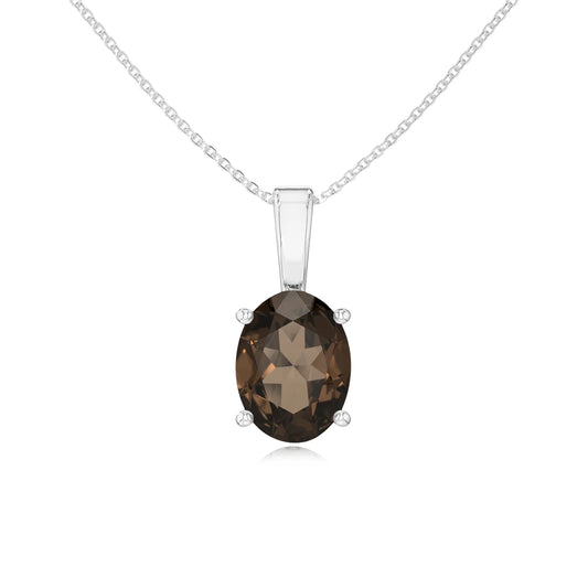 natural smoky-quartz oval solitaire necklaces in platinum 