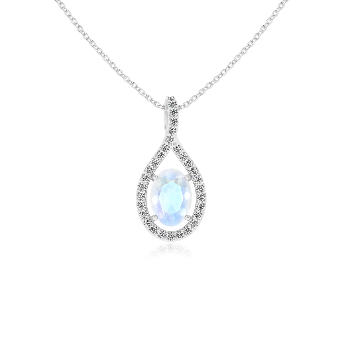 natural rainbow-moonstone oval solitaire necklaces in platinum 