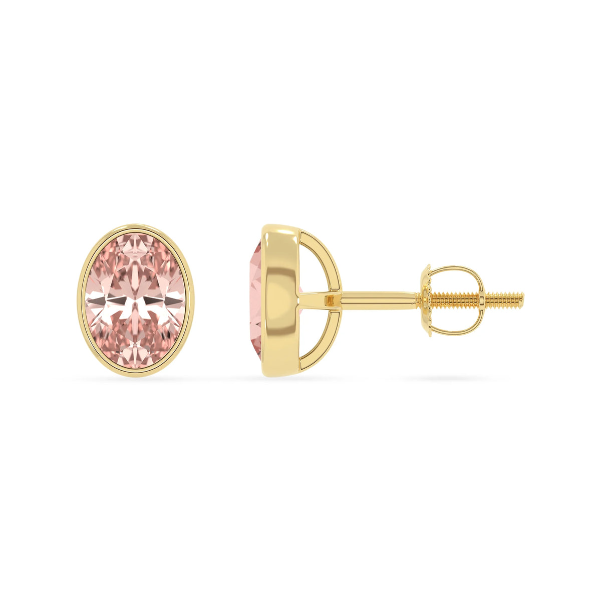 lab grown morganite oval stud earrings in yellow gold 
