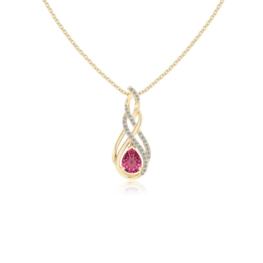 lab grown pink-tourmaline pear solitaire necklaces in yellow gold 