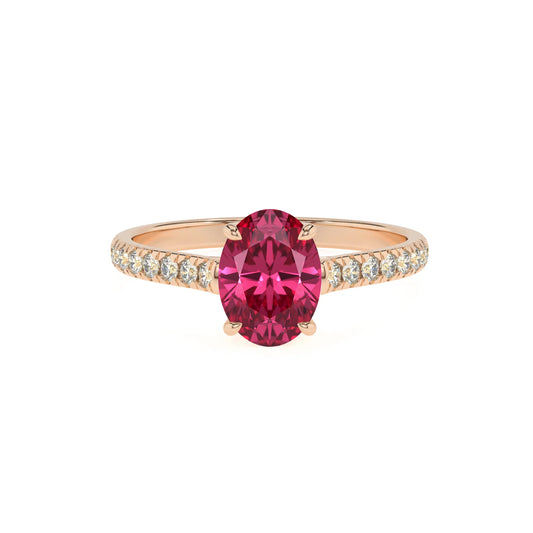 lab grown pink-tourmaline oval half eternity solitaire engagement rings in rose gold 