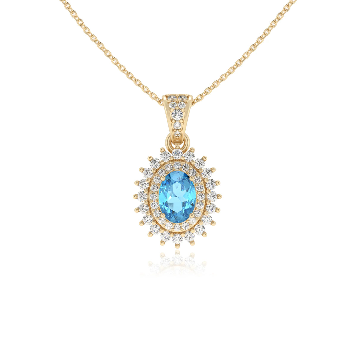 natural swiss-blue-topaz oval halo necklaces in yellow gold 