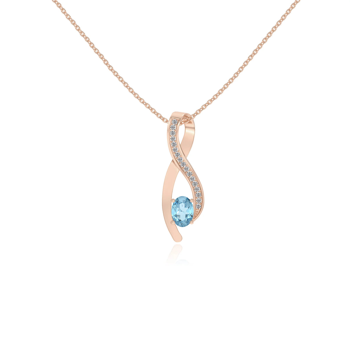 lab grown aquamarine oval solitaire necklaces in rose gold 