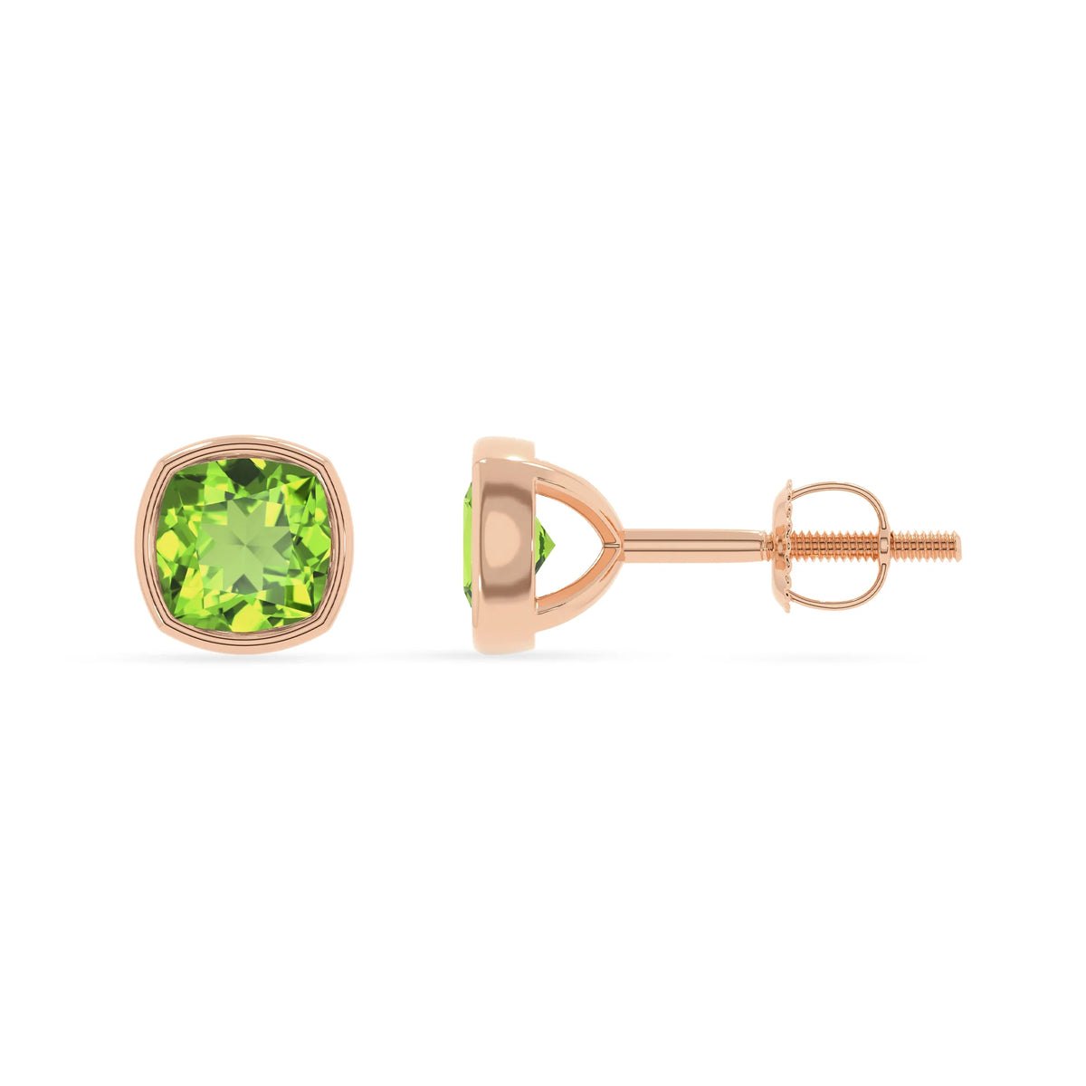 natural peridot cushion stud earrings in rose gold 