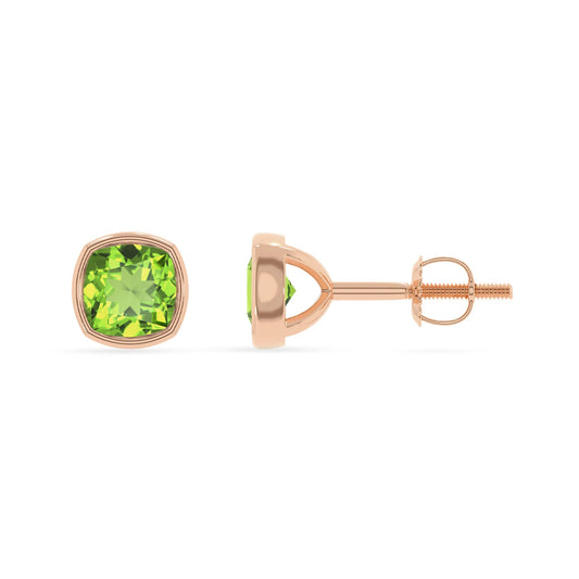 natural peridot cushion stud earrings in rose gold 
