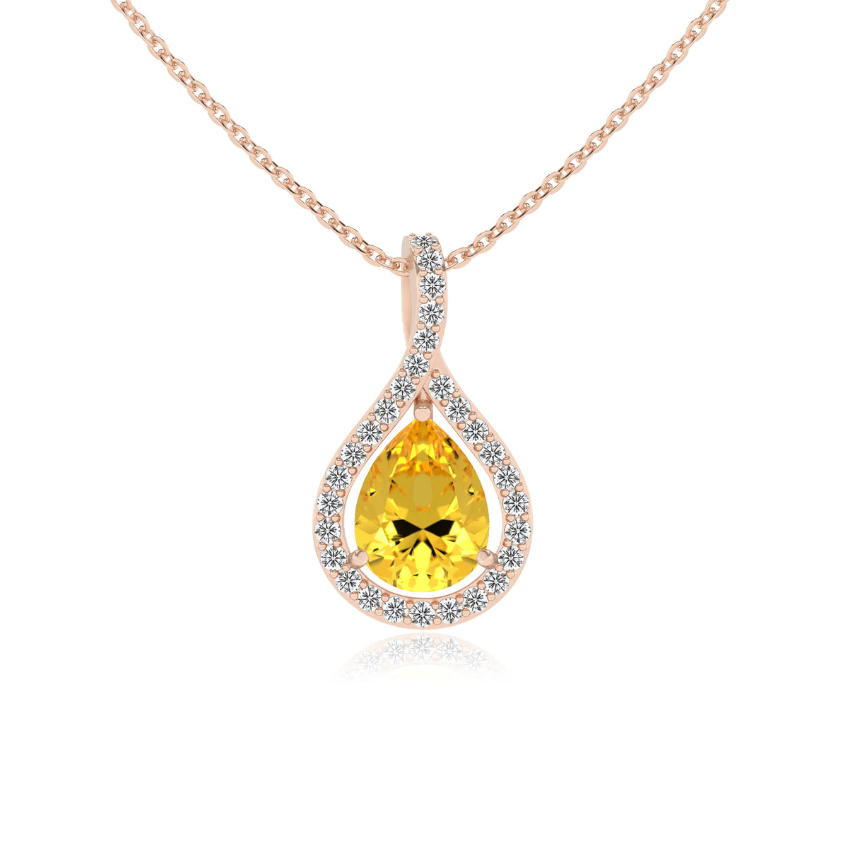 lab grown yellow-sapphire pear solitaire necklaces in rose gold 