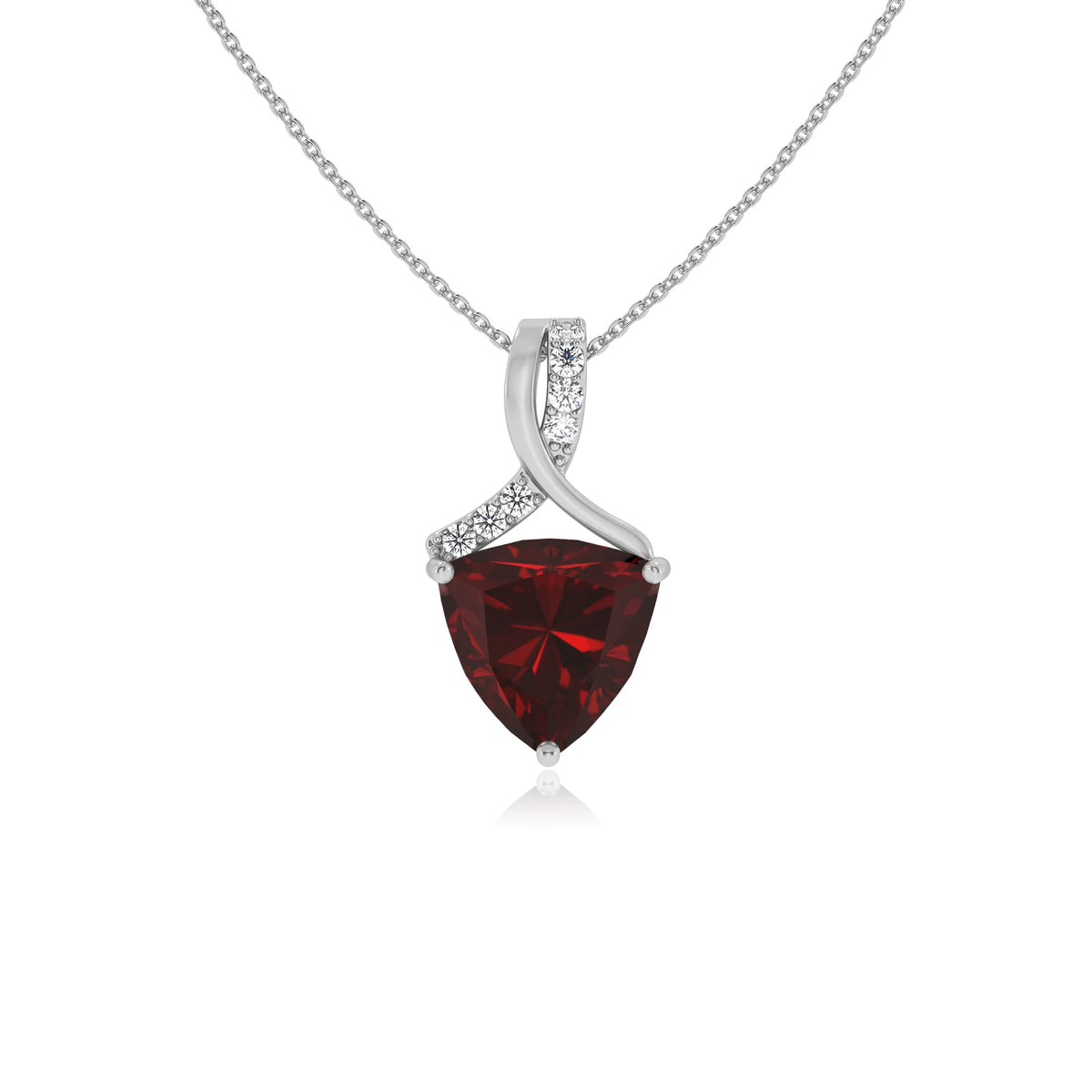 natural garnet trillion solitaire necklaces in white gold 