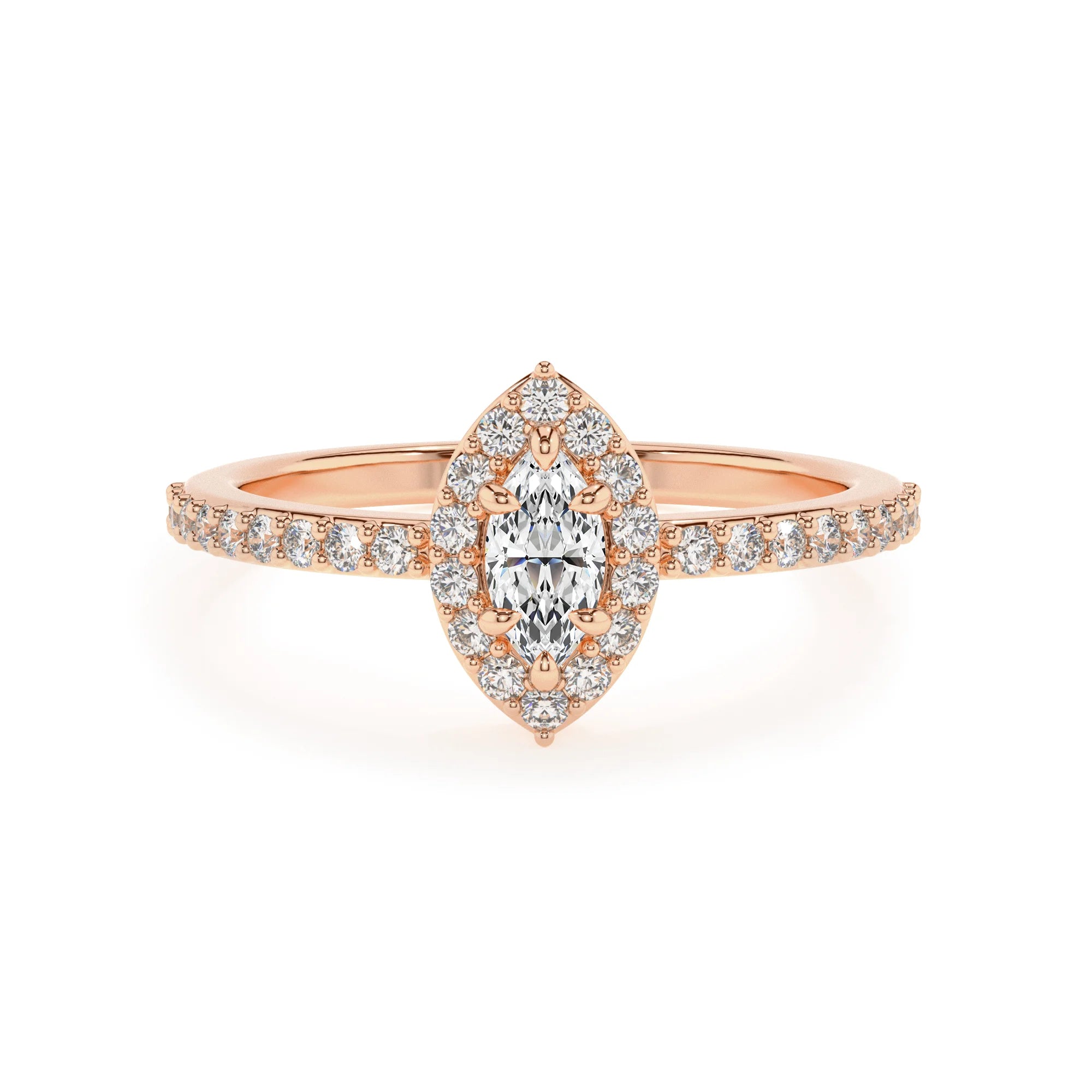 lab grown moissanite marquise solitaire rings in rose gold 