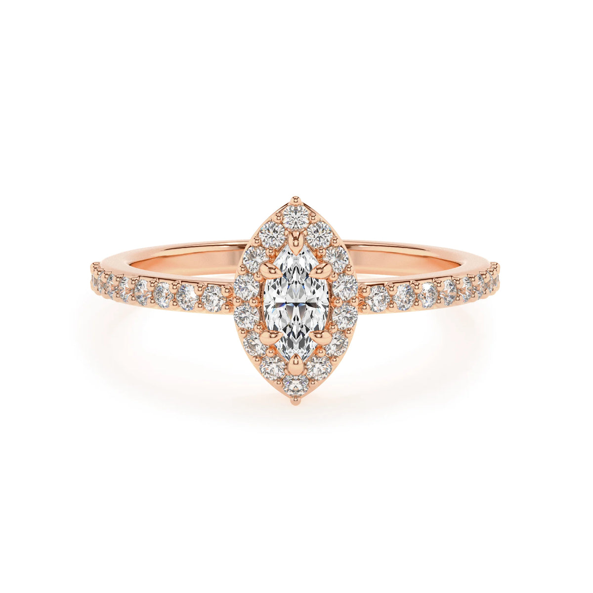 lab grown moissanite marquise solitaire rings in rose gold 
