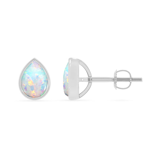 lab grown opal pear stud earrings in platinum 