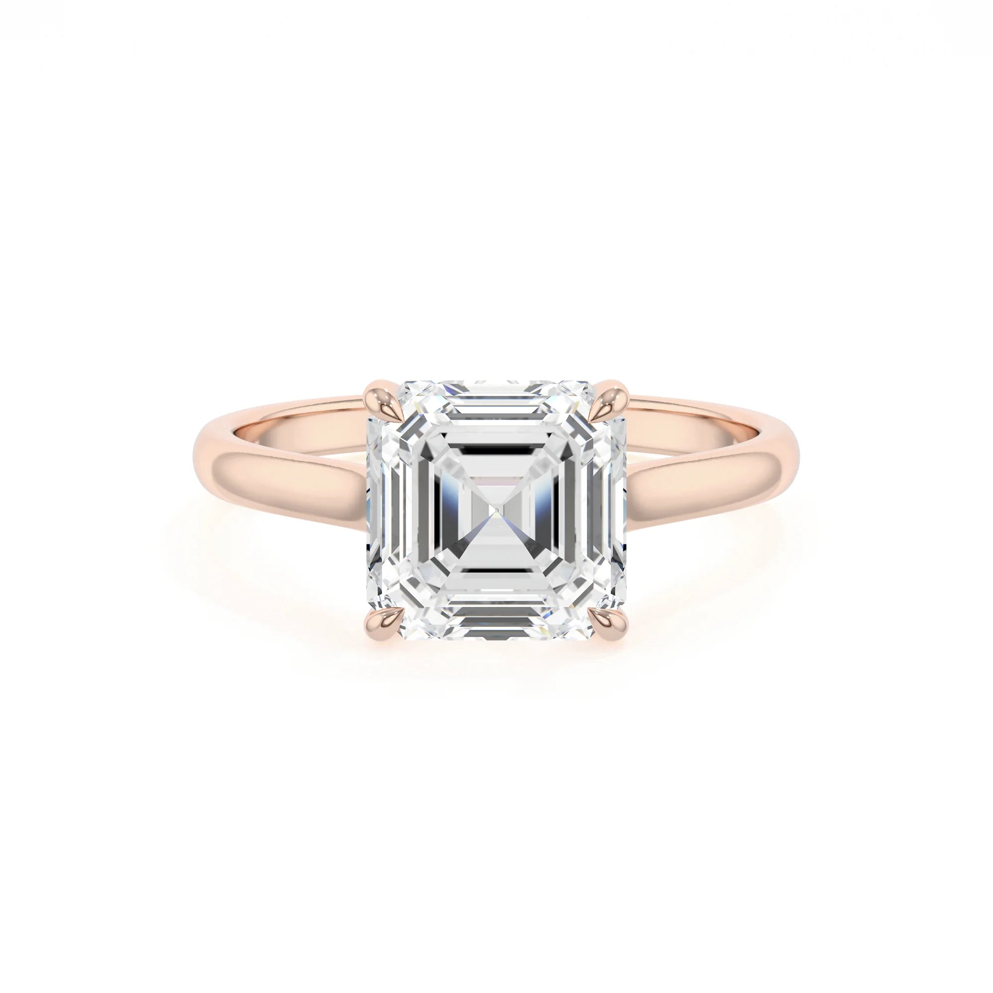 lab grown moissanite asscher solitaire rings in rose gold 